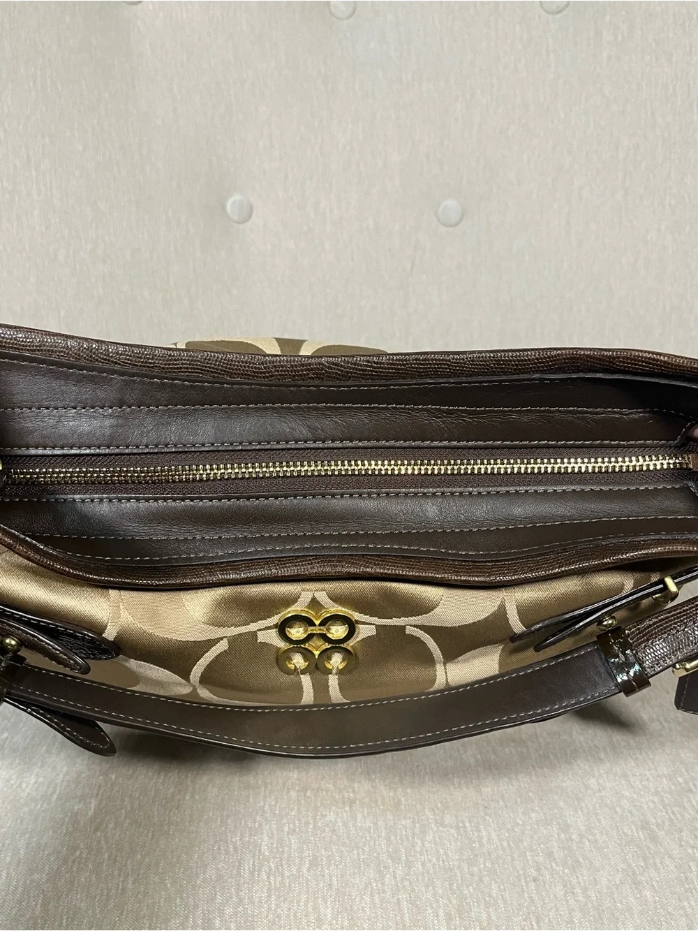 Coach Vintage Shoulder Bag in Khaki and Brown with Signature Jacquard